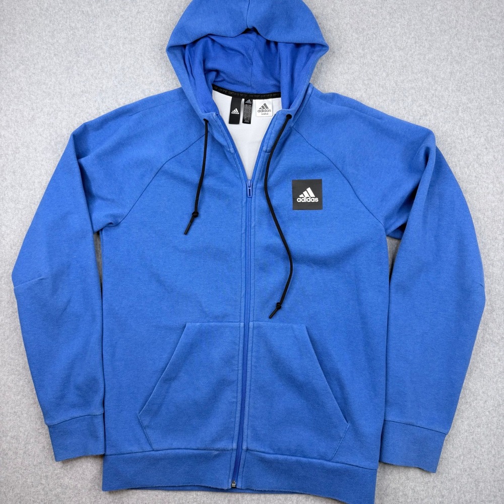 Adidas Full Zip Hoodie Mens Medium Blue Raglan Sweatshirt Rare FL4016 Sample